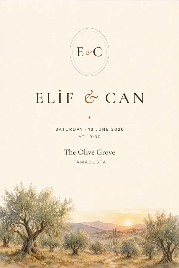 A sample invitation for Elif and Can in the Alsancak design